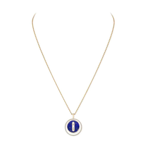 Yellow Gold Diamond Necklace and Lapis Lazuli Lucky Move - 1